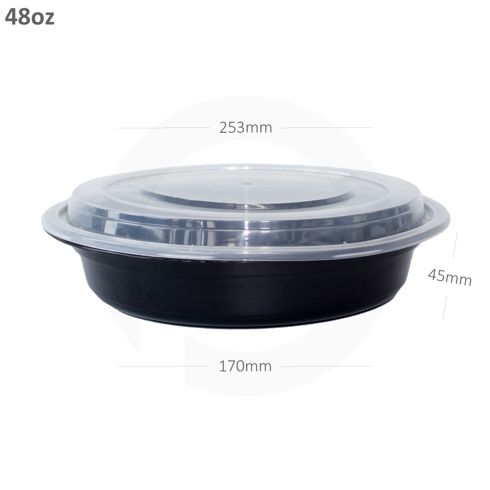 1500ml PP Plastic Bowl Black with Clear Plastic Lid 150/ctn