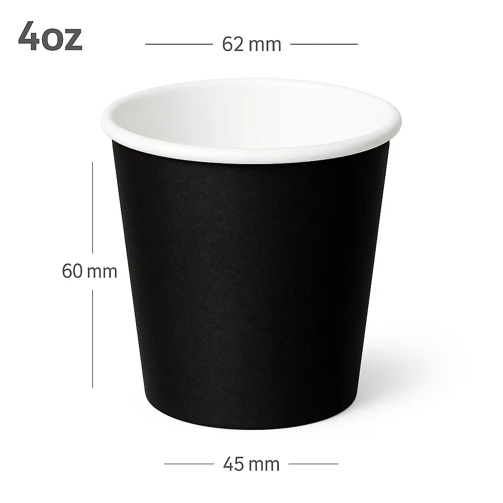 Black - 4oz Single Wall White Paper Cup 1000/ctn