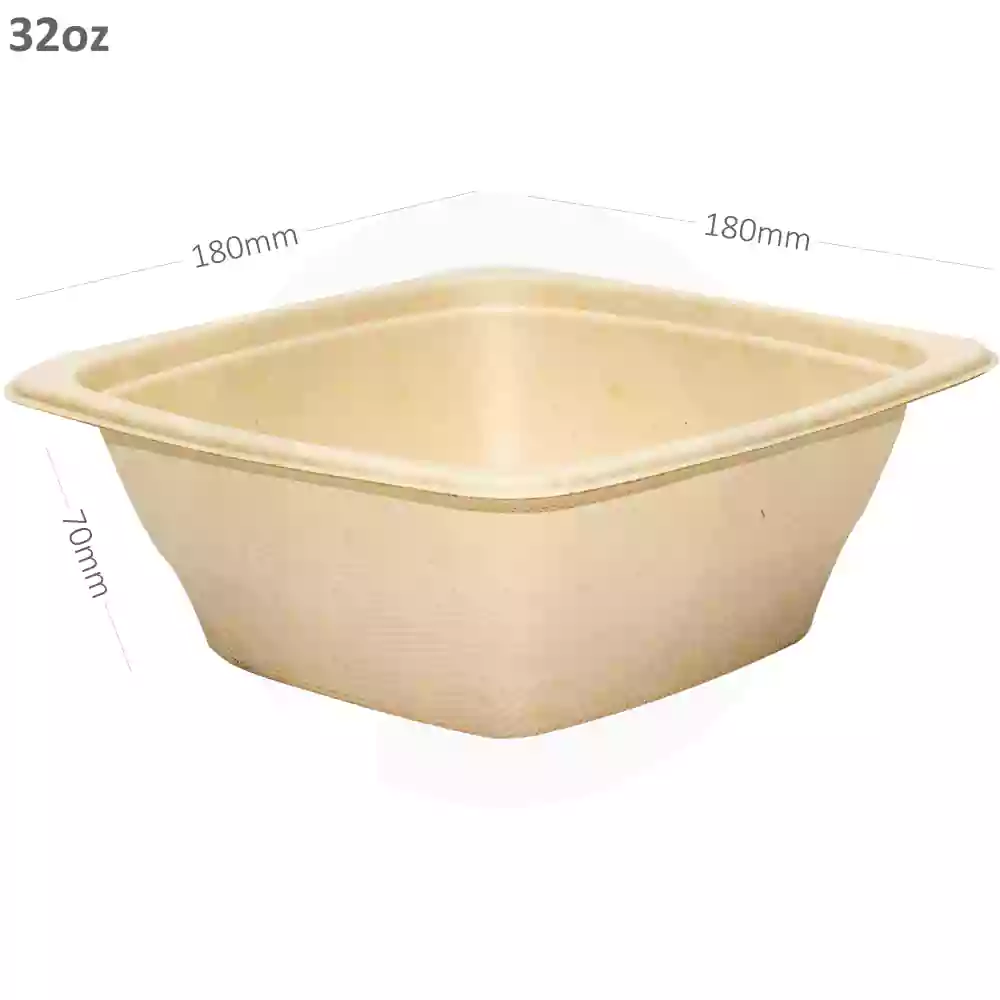 32oz Bagasse Sugarcane Square Food Bowl 300/ctn