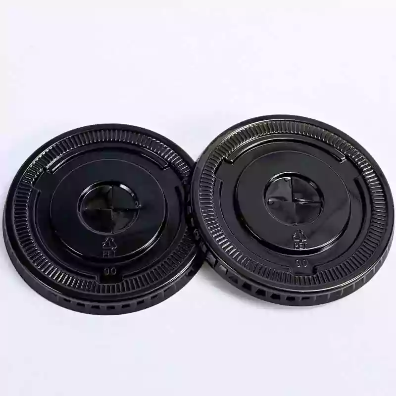 Black - 90mm PET Plastic X hole Flat Lid 1000/ctn