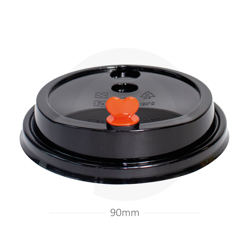 90mm PP Plastic Black Lid With Red Heart 1000/ctn