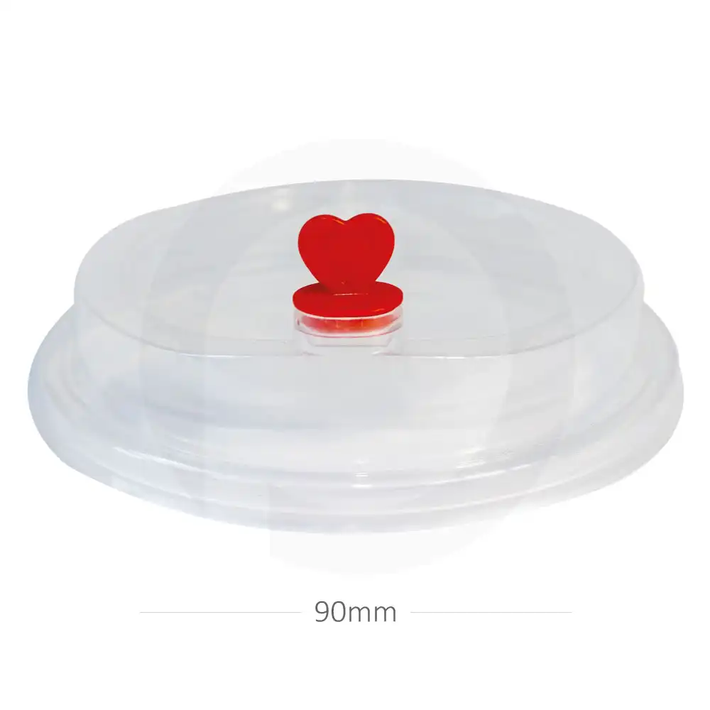 [012032] 90mm PP Plastic Clear Lid With Red Heart 1000/ctn