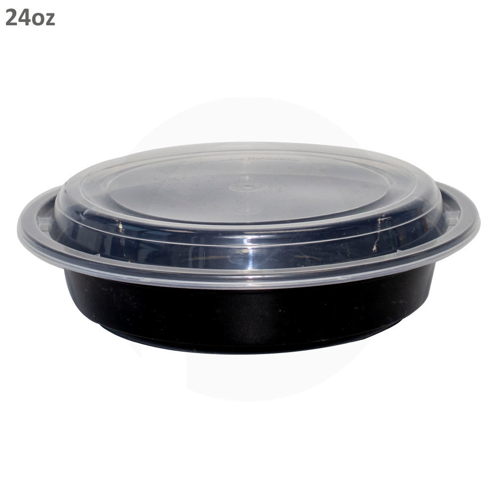 [356004] 24oz PP Plastic Bowl Black With Clear Lid 150/ctn