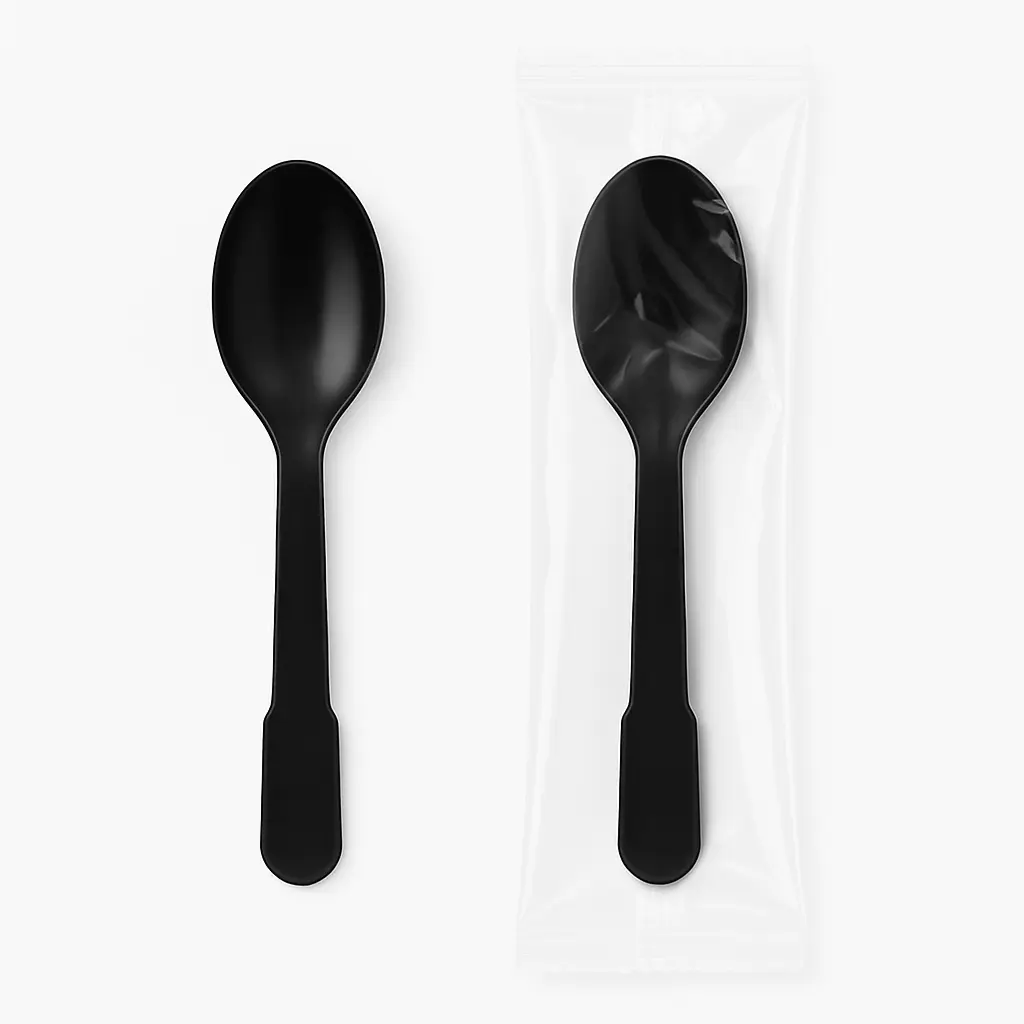 [360014] Ice Cream Black Plastic Spoon Film Wrap 1000/ctn