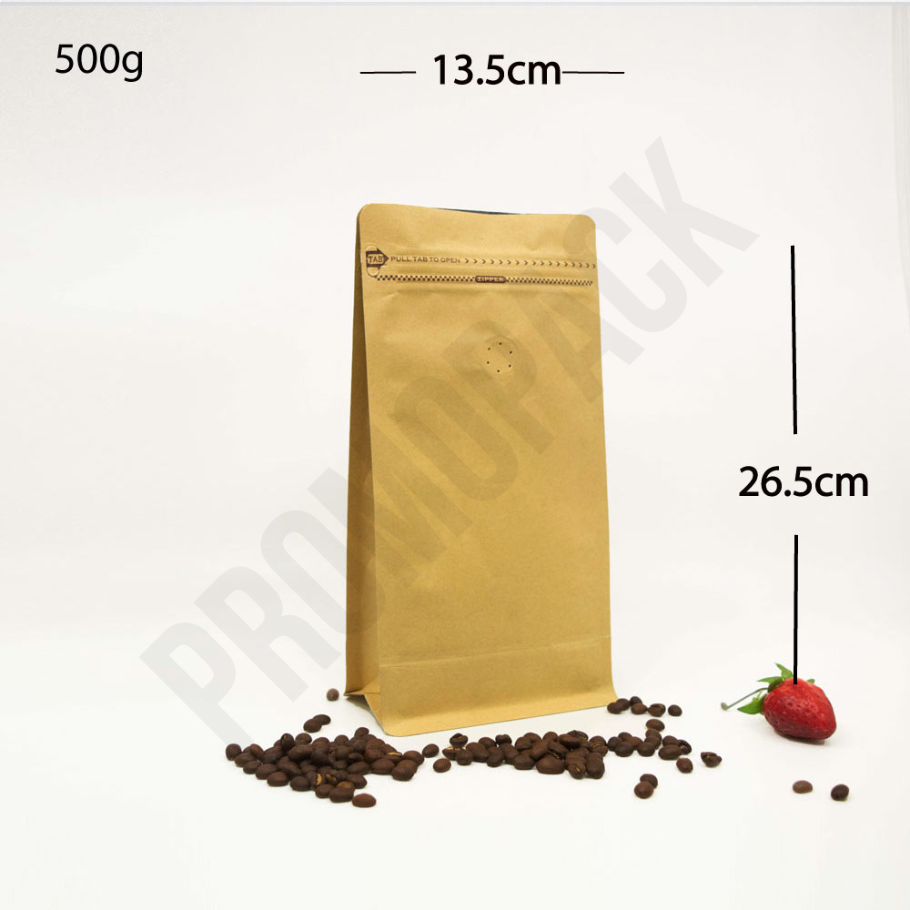 [007012] 500g Kraft Flat Bottom Ziplock Valve Bag 300/ctn