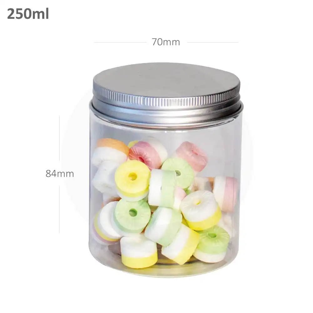 [010064] 250ml/70mm PET Plastic Jar Alu Cap 100/ctn