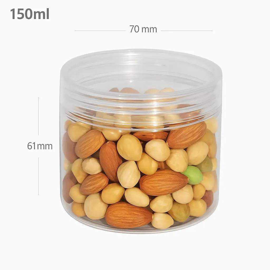 [010066] 150ml/70mm PET Plastic Jar Clear PP Cap 100/ctn