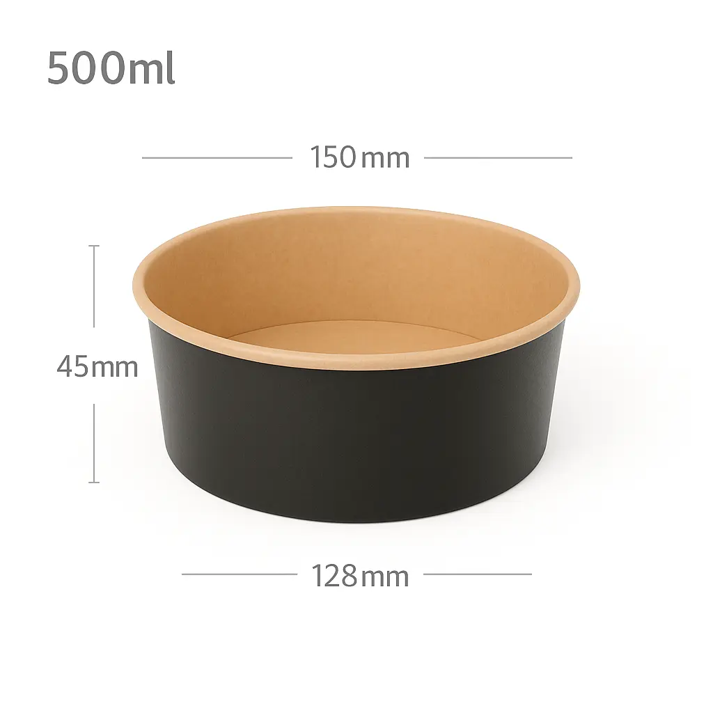 [012074] Black - 500ml Kraft Paper Salad Bowl 300/ctn