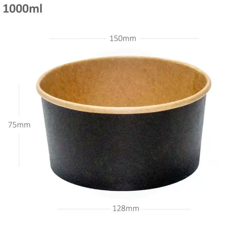[012076] Black - 1000ml Kraft Paper Salad Bowl 300/ctn