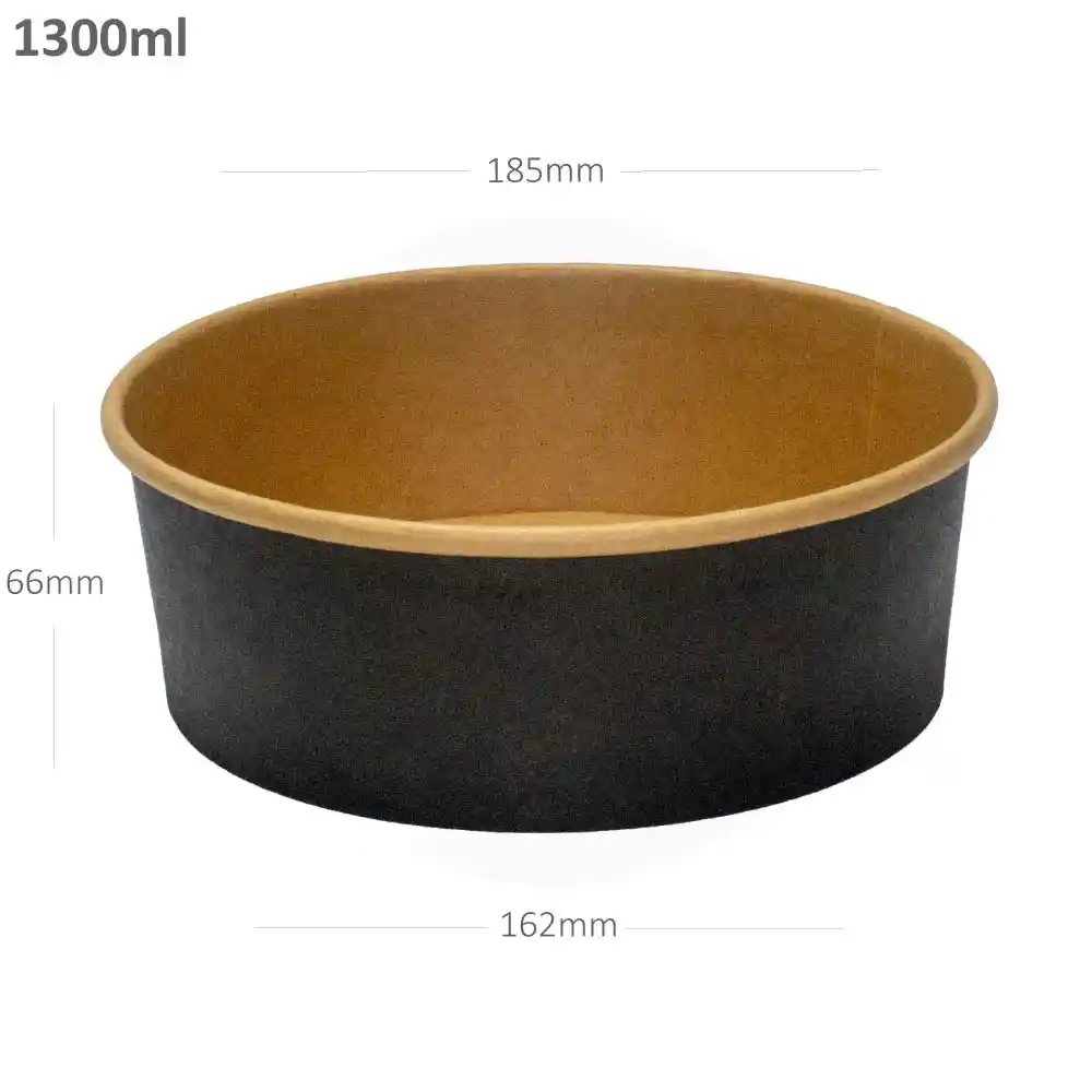 [012077] Black - 1300ml Kraft Paper Salad Bowl 300/ctn