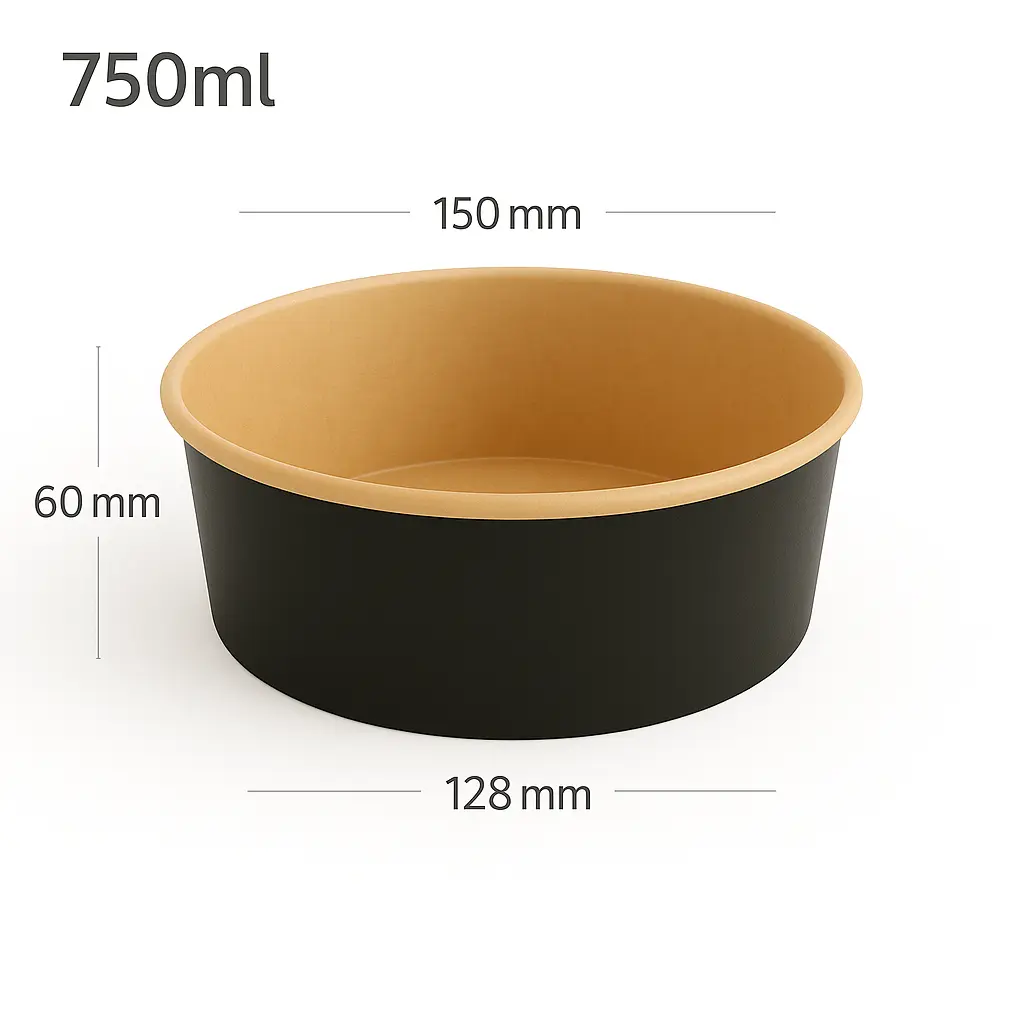 [067010] Black - 750ml Kraft Paper Salad Bowl 300/ctn