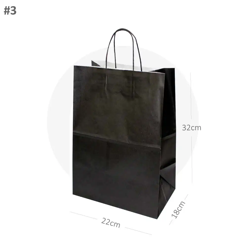 [new316] Black - #3 White Paper Twisted Handle Bag 200/ctn