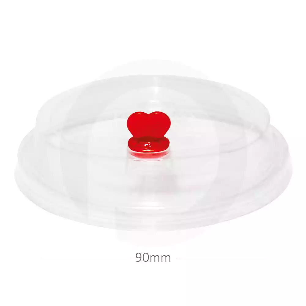 [076040] 90mm PP Plastic Clear Lid with Red Heart 1000/ctn