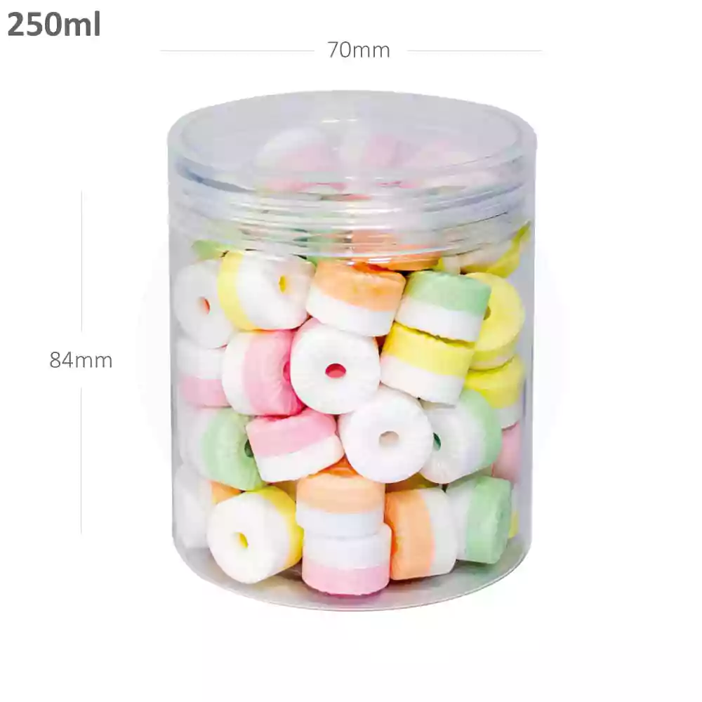[076050] 250ml/70mm PET Plastic Jar Clear PP Cap 100/ctn